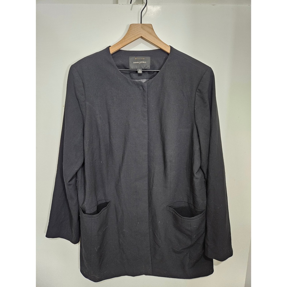 Banana Republic Womens Black Collarless Hidden Button Blazer‎ Jacket Size 16